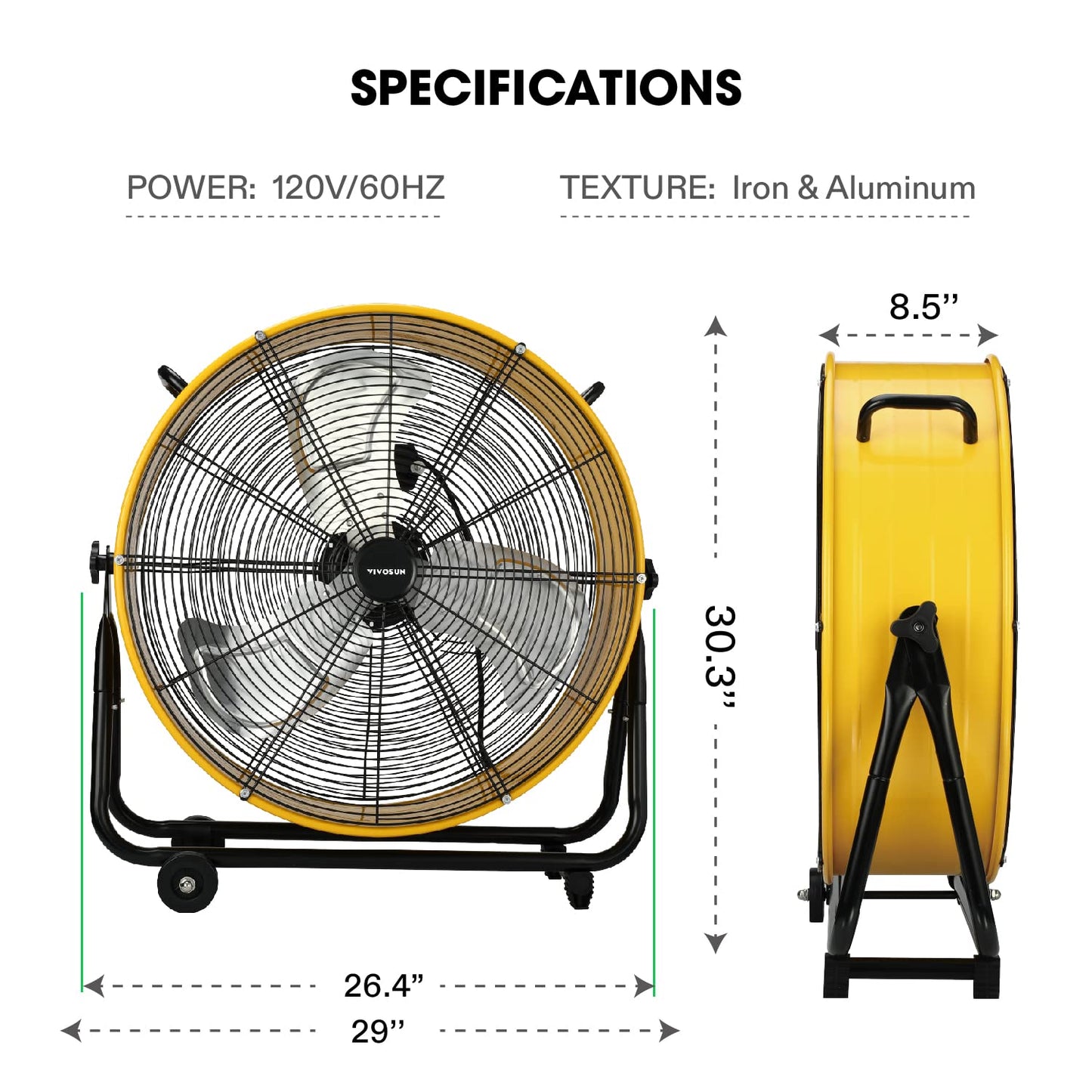 VIVOSUN Industrial Tilt Drum Fan 24” 8540CFM Heavy Duty High Velocity Floor Standing Fan 3 Speed Air Circulation for Basement Warehouse Factory, ETL Certified