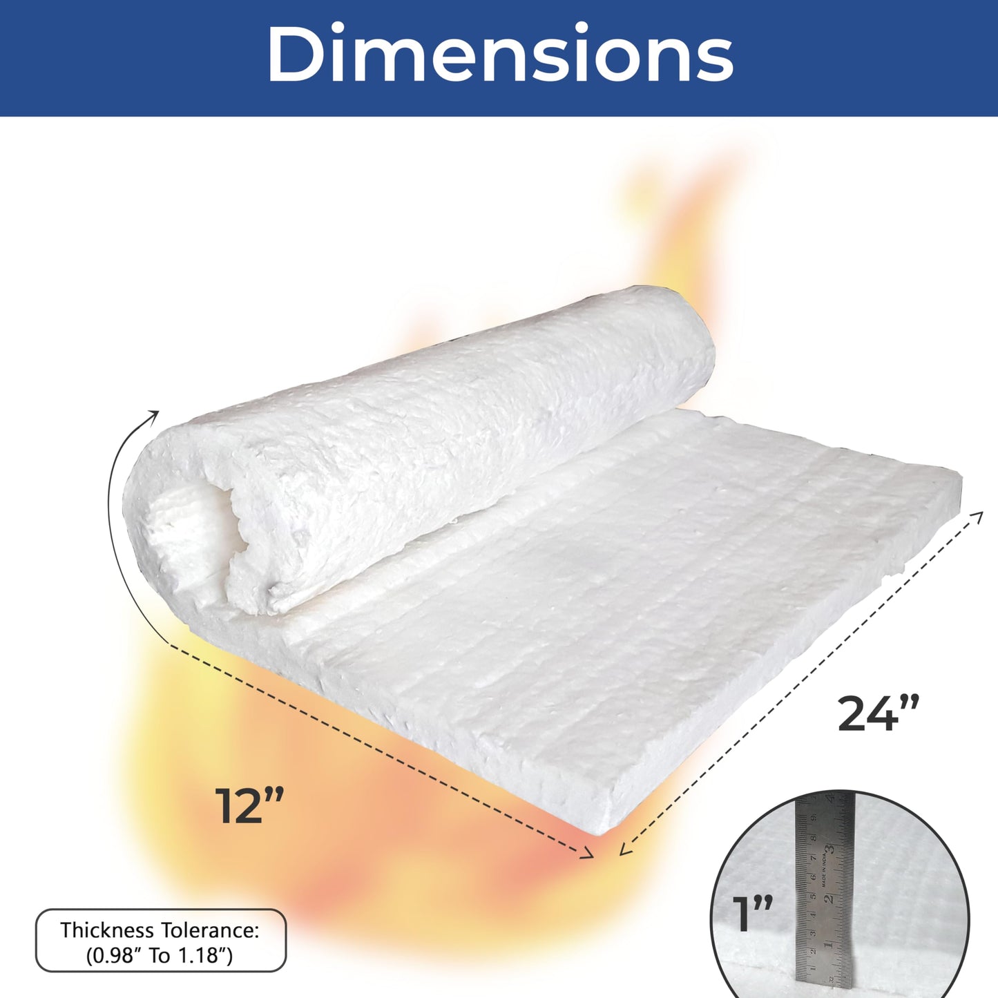 SIMOND STORE Ceramic Fiber Insulation Blanket, 1" Thick x 24" x 12" 2600F #8 Fireproof Insulation for Kilns, Forge, Furnace, Boiler, Chimney, Stove, Fireplace, Oven Insulation