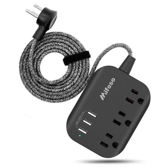 Cruise Ship Essentials - Power Strip with USB, Mountable Flat Plug Power Strip with 3 Outlets 3 USB Ports(Smart 3.1A), 5ft Braided Extension Cord, Compact for Cruise Ship, Travel, Home, Dorm