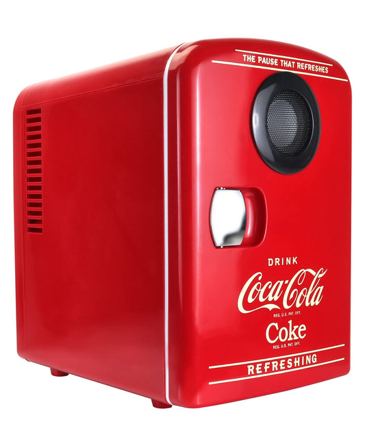 Coca Cola Mini Fridge for Bedroom Skincare Cosmatic Office 4L Small Refrigerator Bluetooth Speaker Fridge Dorm Fridge Portable Mini Refrigerator Snacks Drinks Makeup and Music Red
