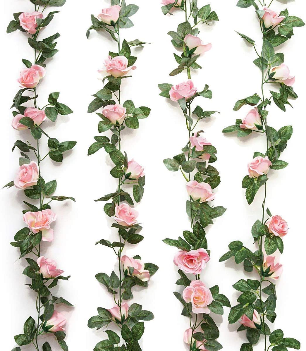 Yebazy Jinway 2PCS(16FT) Fake Rose Vine Garland Artificial Flowers Plants for Hotel Home Party Valentine's Day Garden Craft Art Decor