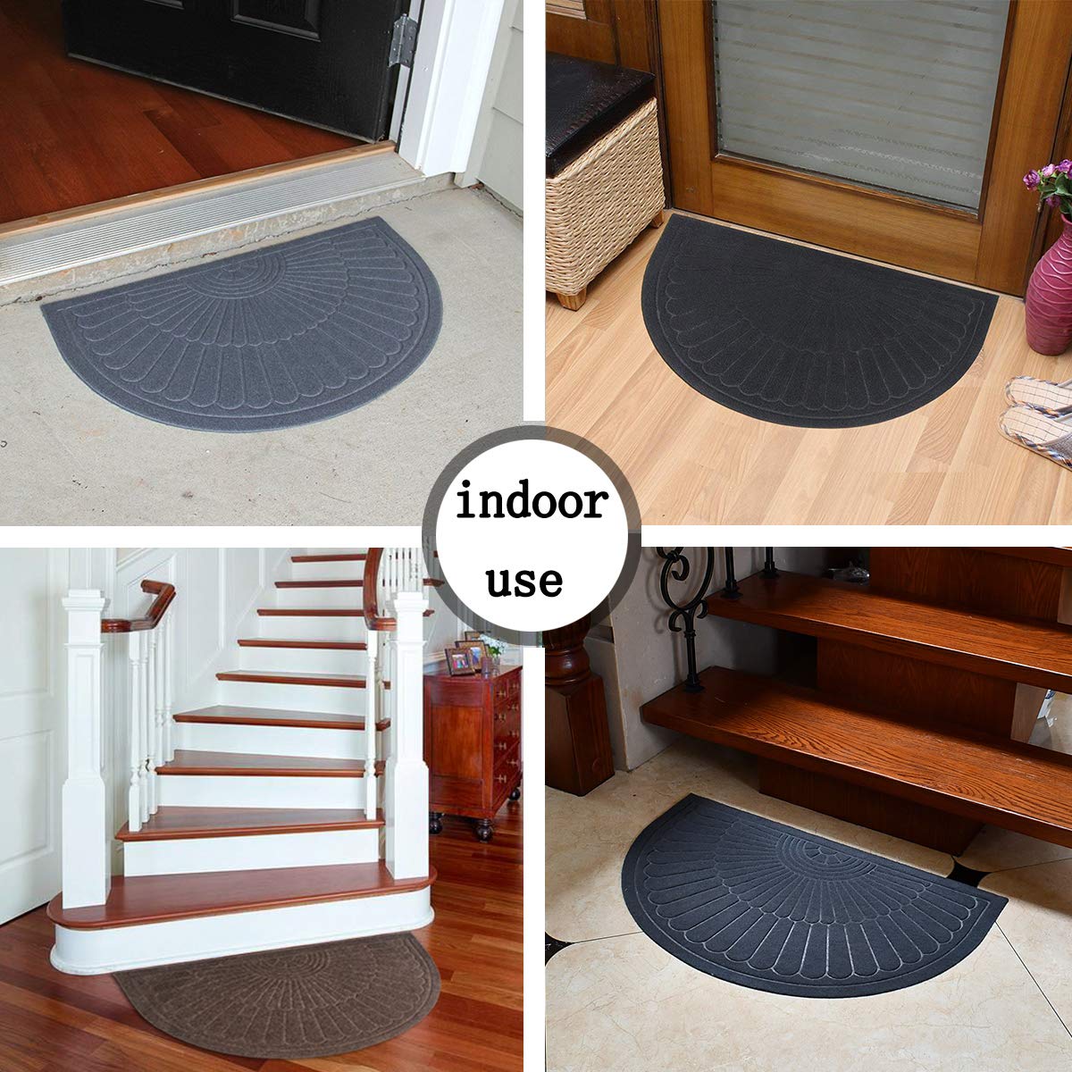 E-view Half Round Door Mat Mud Dirt Trapper Shoe Scraper Mat Entry Mat Rugs for Front Door Low Profile Indoor Washable