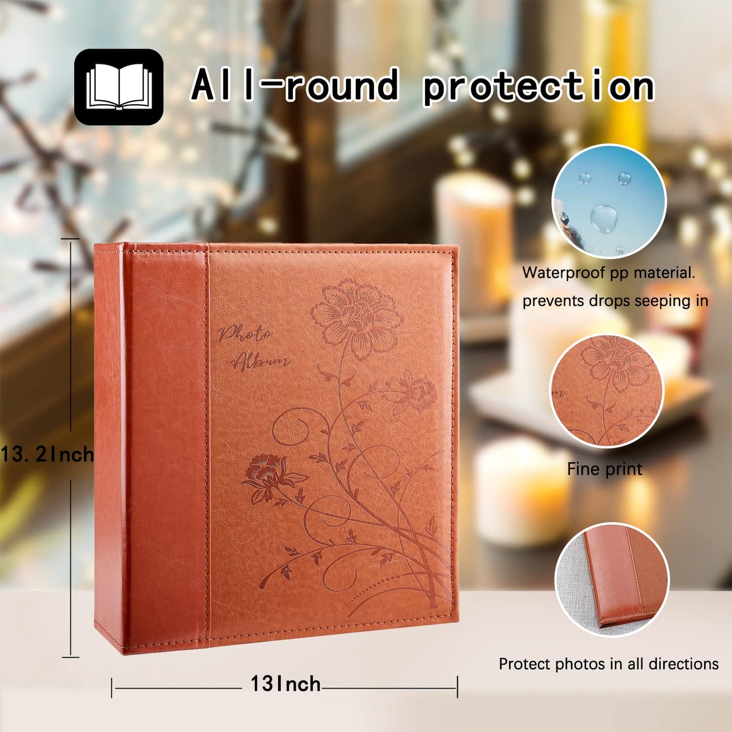 Artmag Photo Album 4x6 1000 Photos, Large Capacity Wedding Family Leather Cover Picture Albums Holds Horizontal and Vertical 4x6 photos with Black Pages(Brown)
