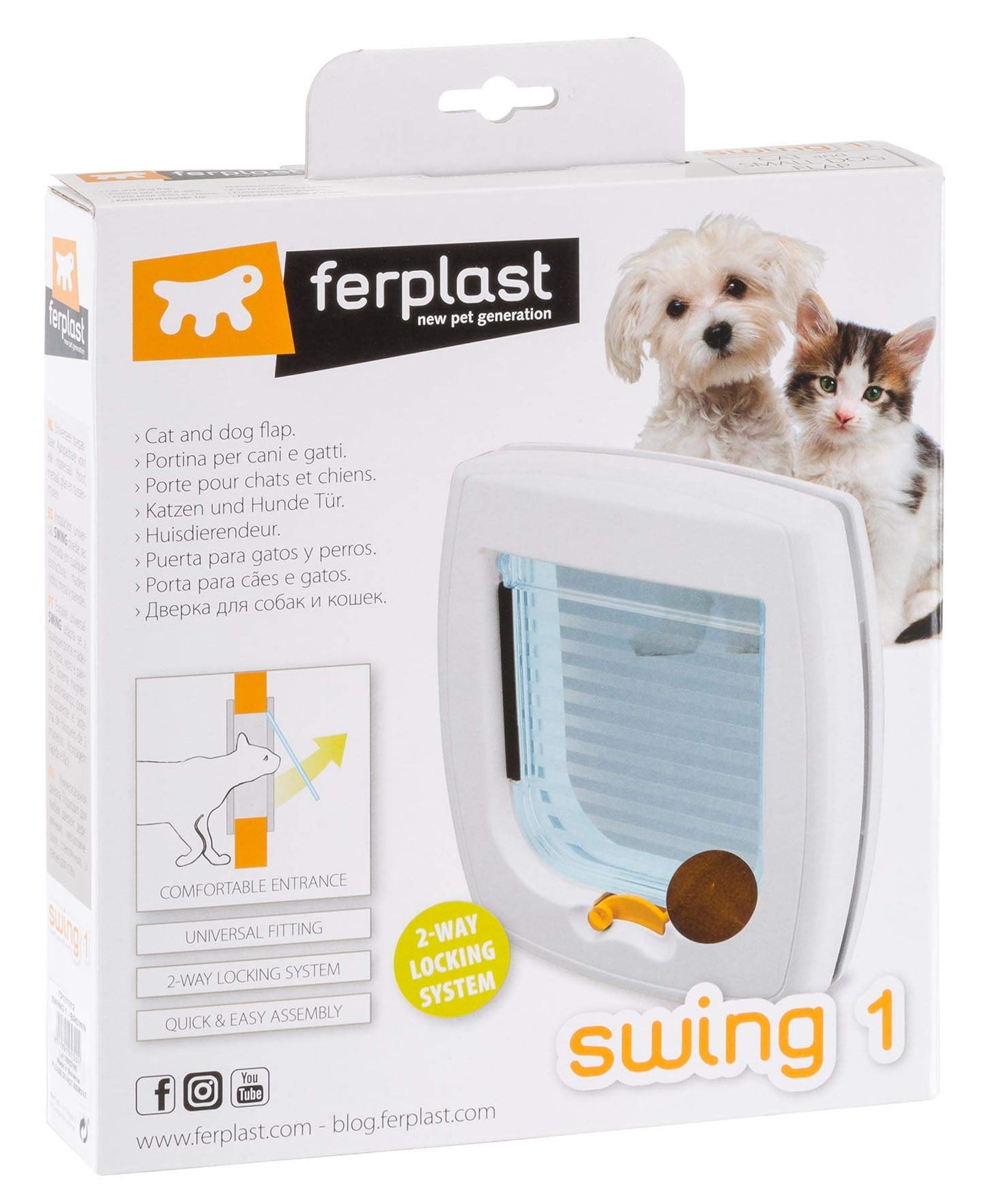 Ferplast Cat Door Swing 1" w/ 2-Way Locking System | Universal Pet Door in Brown for Interior & Exterior Use Ideal for Small Cats & Dogs Up to 12 Pounds | 1-Year Manufacturer's Warranty