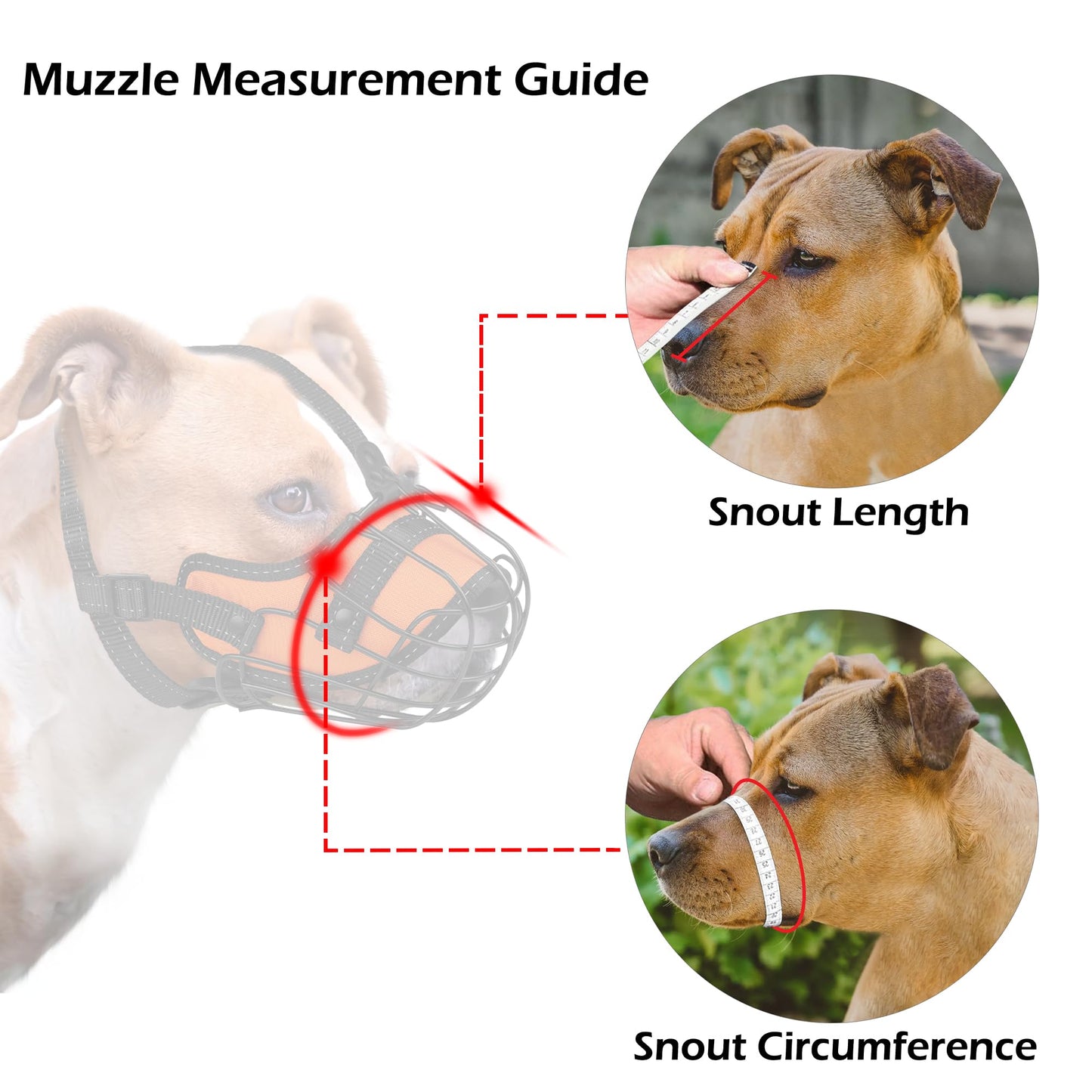 OOPSDOGGY Pitbull Dog Muzzle Reflective Metal Mask Secure Wire Basket Muzzle for Large Sized Dogs Amstaff Soft Cage Muzzle to Prevent Biting Chewing with Adjustable Nylon Straps (Orange, Pitbull)