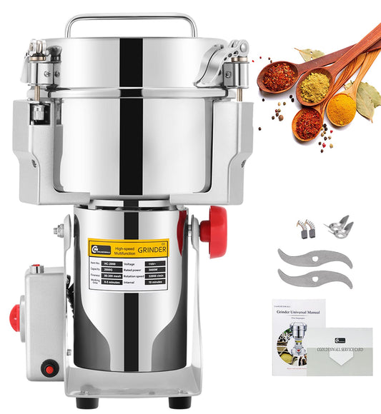 CGOLDENWALL 2000g Stainless Steel Electric Grain Grinder Mill for Grinding Various Grains Spice Grain Mill Herb Grinder Pulverizer 110V Gift for Mom Wife