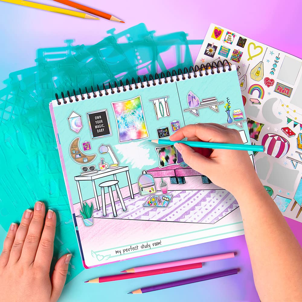 Fashion Angels Interior Design Sketch Portfolio 11510 Sketch Book for Beginners, Sketch Pad with Stencils and Stickers For Kids 6 and Up