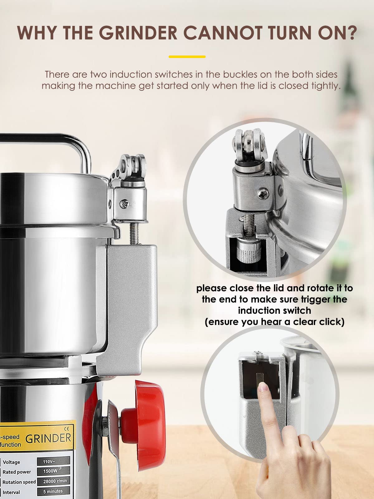 CGOLDENWALL 2000g Stainless Steel Electric Grain Grinder Mill for Grinding Various Grains Spice Grain Mill Herb Grinder Pulverizer 110V Gift for Mom Wife