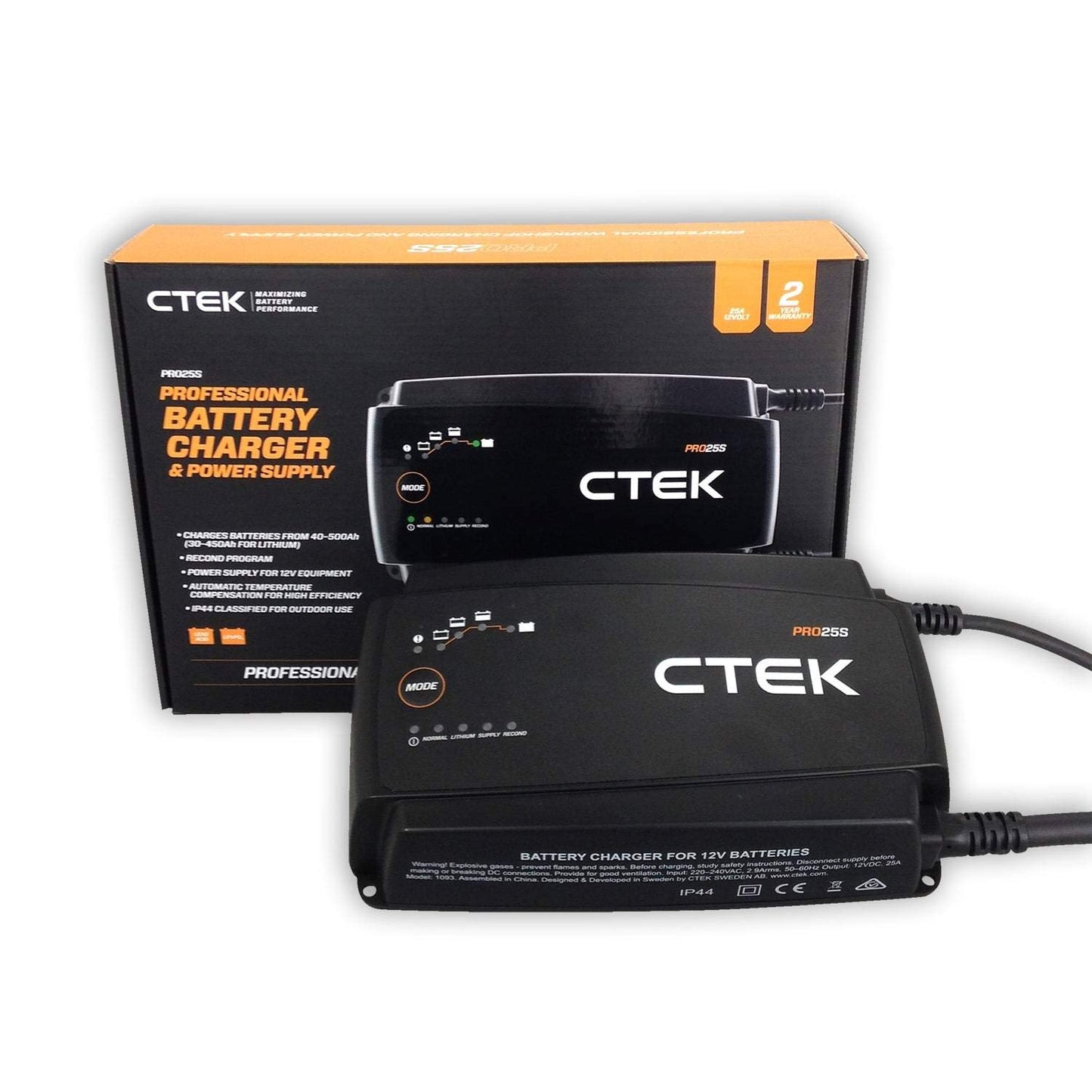 CTEK PRO25S, 12V Battery Charger and Power Supply, Battery Tender Charger, Battery Maintainer, 12V Lithium Ion Battery Charger for Car and Truck with Reconditioning Mode and Battery Desulfator