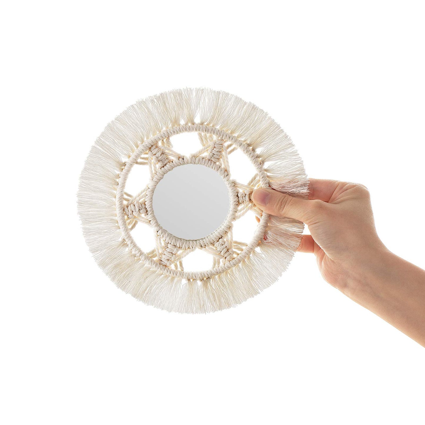 Mkono Mini Round Wall Mirror with Macrame Fringe Set of 3 Small Wall Hanging Circle Mirror Boho Home Decor for Apartment Living Room Bedroom Baby Nursery,Beautiful Gift Ideas, 2.7''D, X-Small