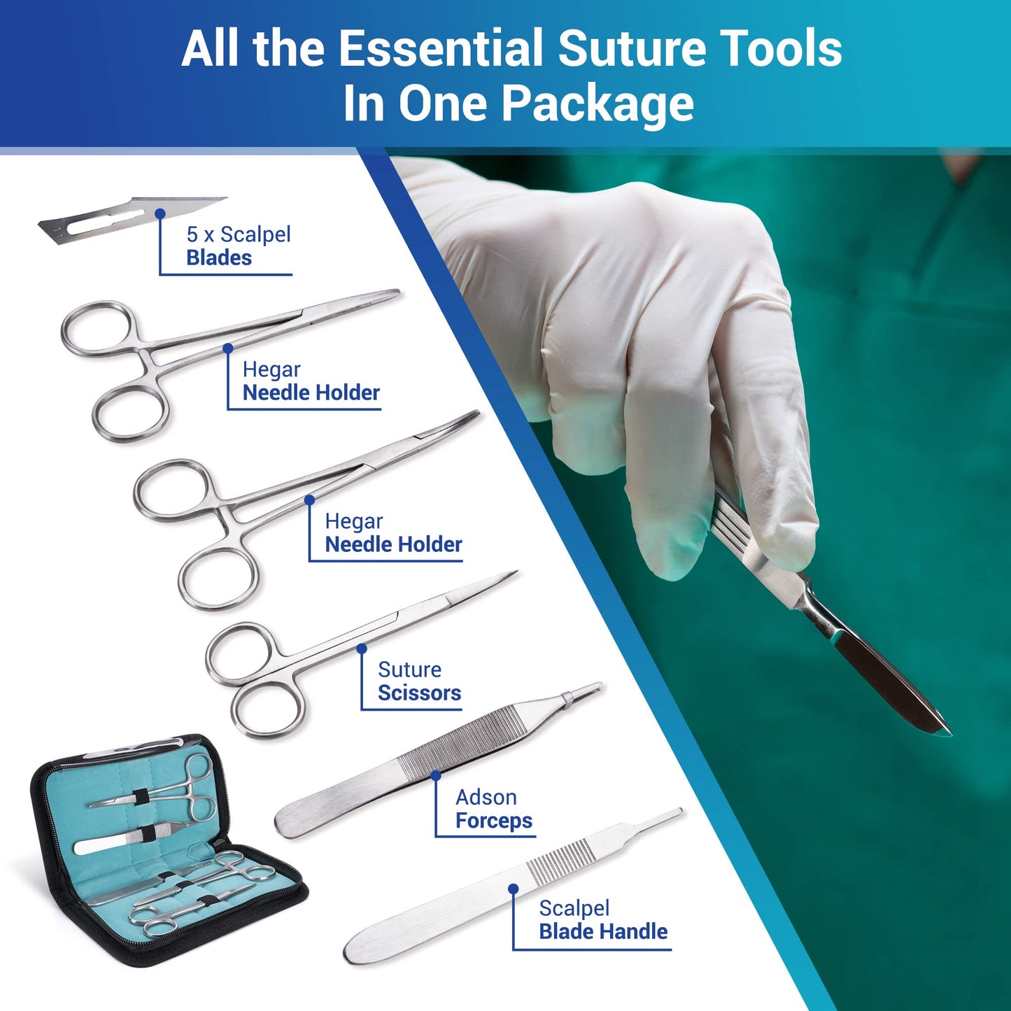 Alcedo Suture Practice Kit for Medical Students | Complete Kit (32 Pieces) Include Durable Large Suturing Pad with Pre-Cut Wounds, Tools Kit, and Suture Threads | Perfect for Practice, Demonstration