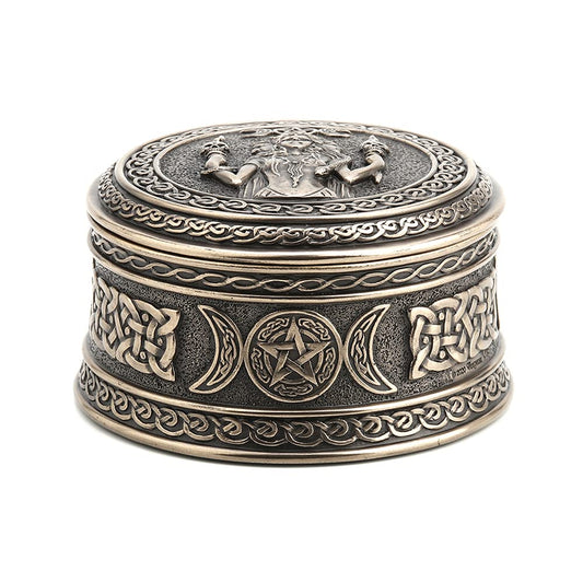 Veronese Design 2 1/8" Tall Hecate Goddess of Chthonic Round Trinket Box Cold Cast Bronzed Resin Handmade Collectibles Wiccan Figurine Decorative Storage