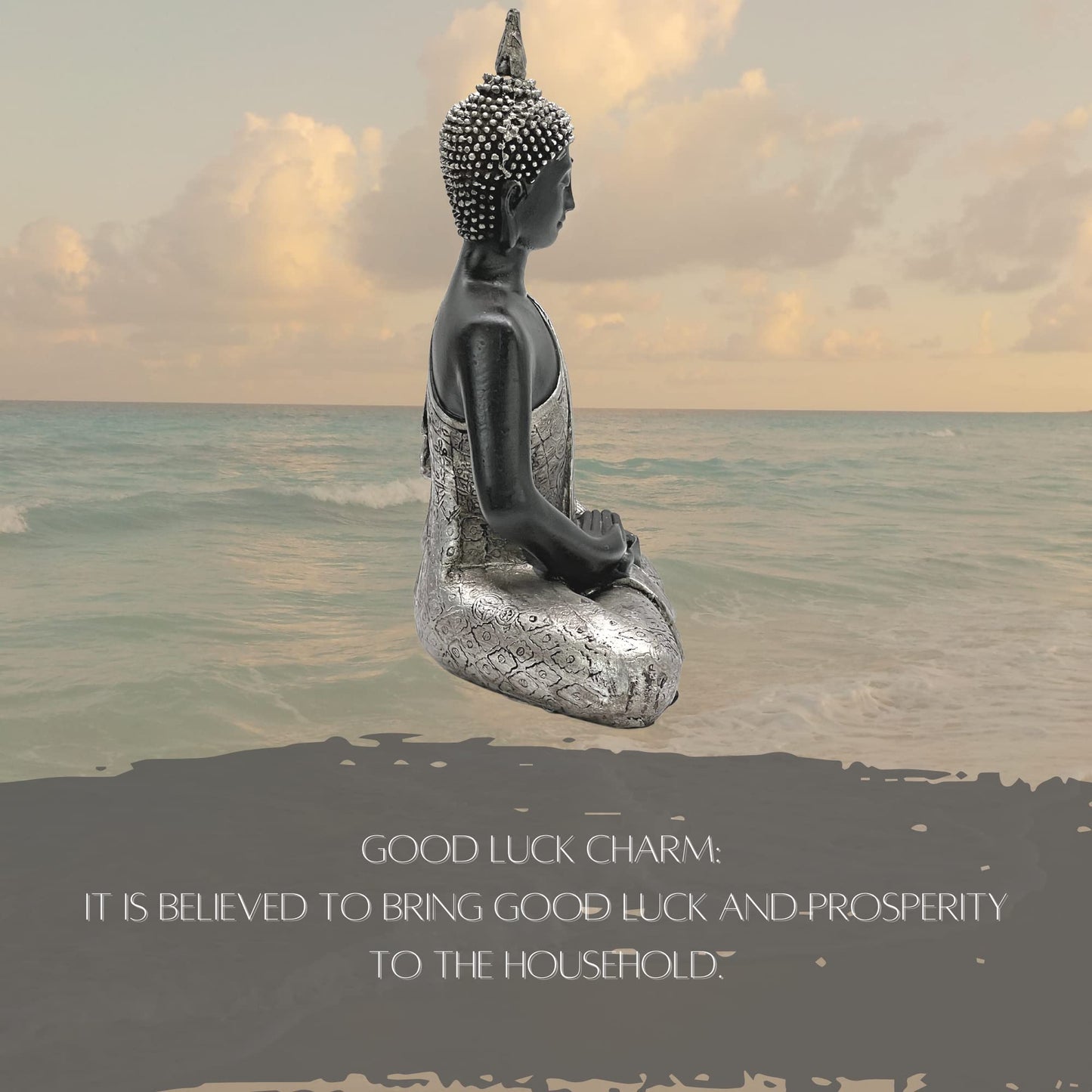 Bellaa Black Buddha Statue Enlightenment Meditation Dhyana Mudra Sitting Blessing Goodluck Happy Collectibles Figurines Sculpture Living Room Outdoor Garden Patio