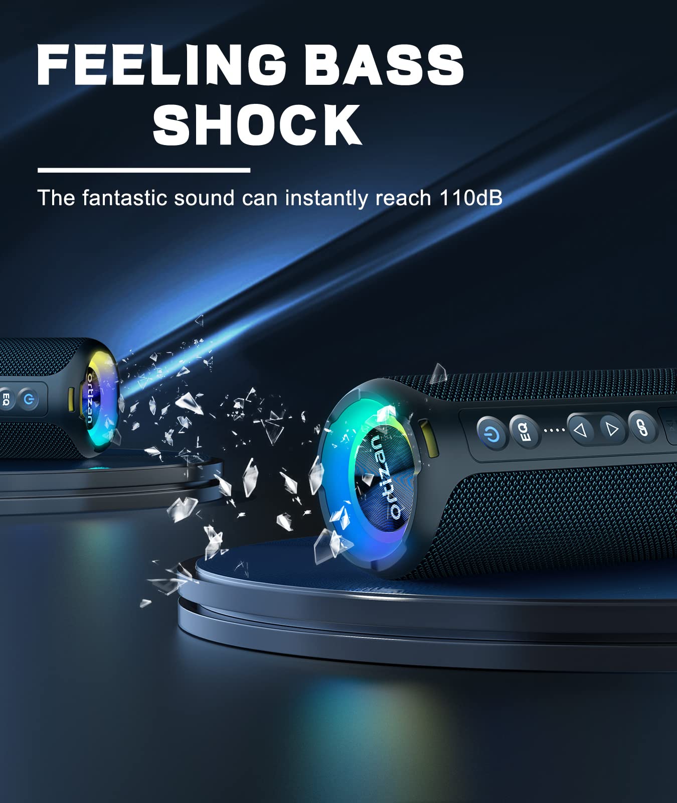Ortizan Bluetooth Speakers, 40W Loud Portable Wireless Speaker, IPX7 Waterproof Shower Speakers with Bluetooth 5.3, Deep Bass, LED Lights, Stereo Pairing for Home/Party/Outdoor/Beach, Gift Ideas
