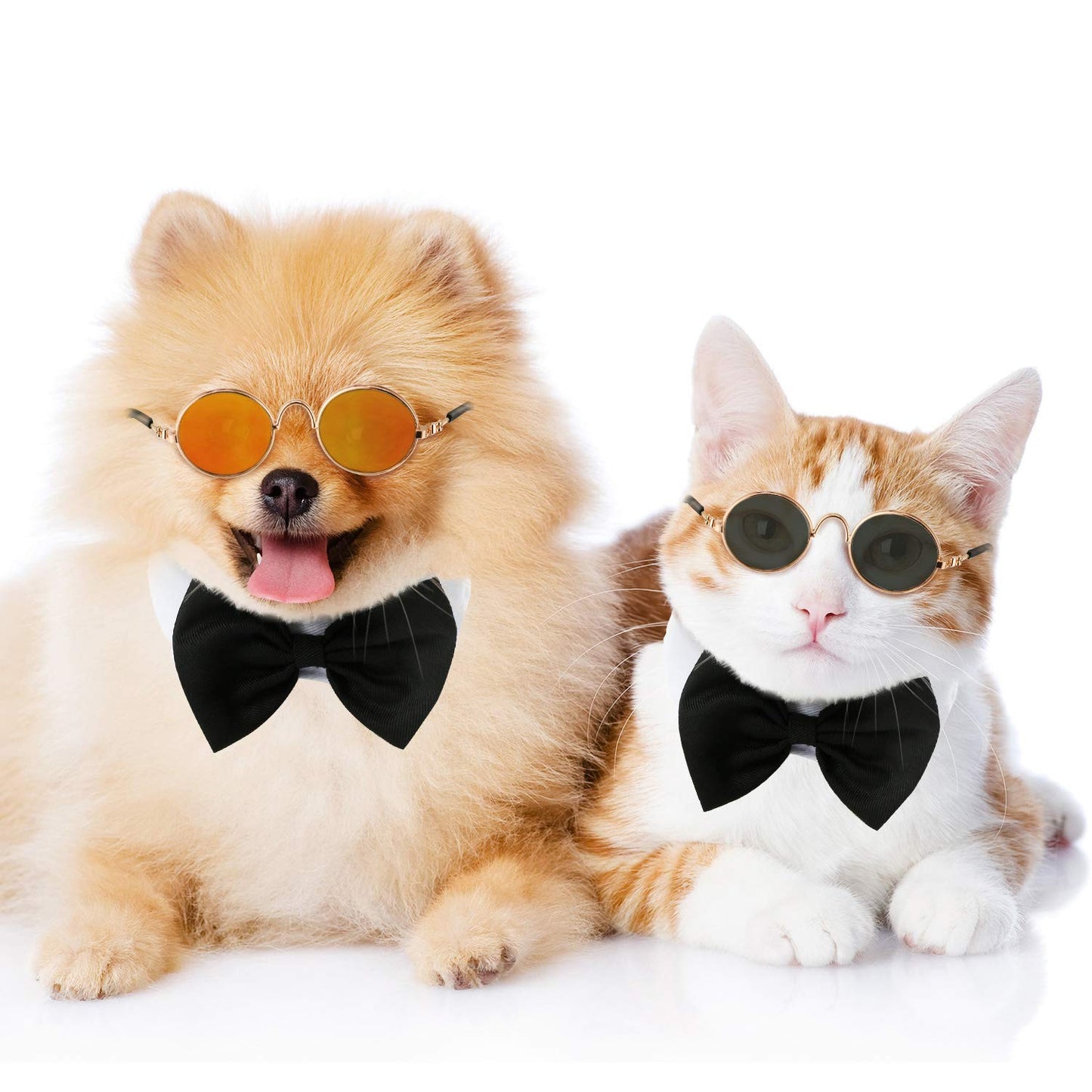 6 Pieces Cat Sunglasses Funny Pet Sunglasses Small Dog Sunglasses Classic Retro Circular Pomeranian Sunglasses Eyewear Photos Props