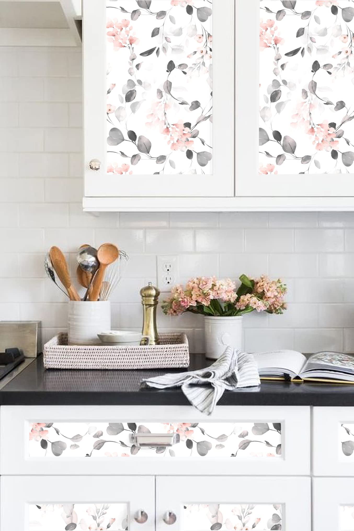 Blooming Wall DPY53 Watercolor Boho Fresh Gray Leaves Textured Peel and Stick Wallpaper Self-Adhesive Prepasted Wallpaper