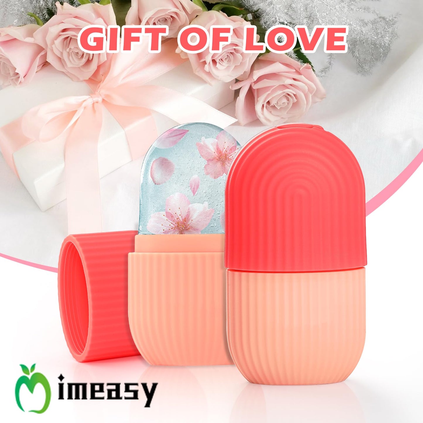 Ice Roller for Face and Eye, Upgrated Ice Face Roller Puffiness Relief Ice Roller Skin Care Tools, Ice Facial Cube, Gua Sha Face Massage, Silicone Ice Mold for Face Beauty (Red)