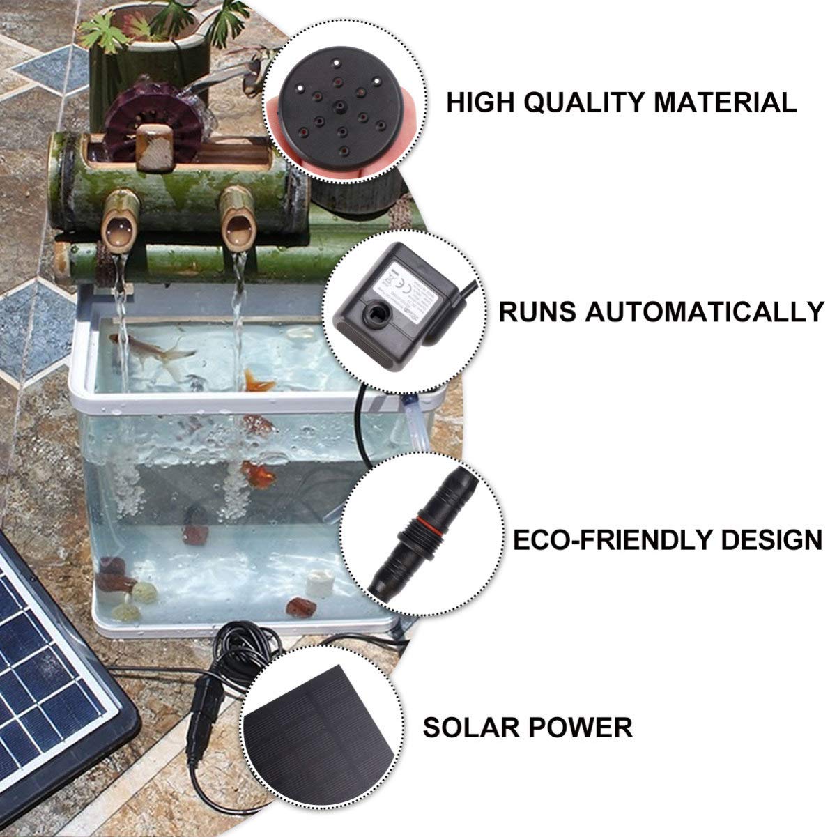UEETEK 7V 180L/H Solar Power Water Pump Garden Fountain Submersible Pump with Suckers (Strong Direct Sunlight is Needed) 1.8W