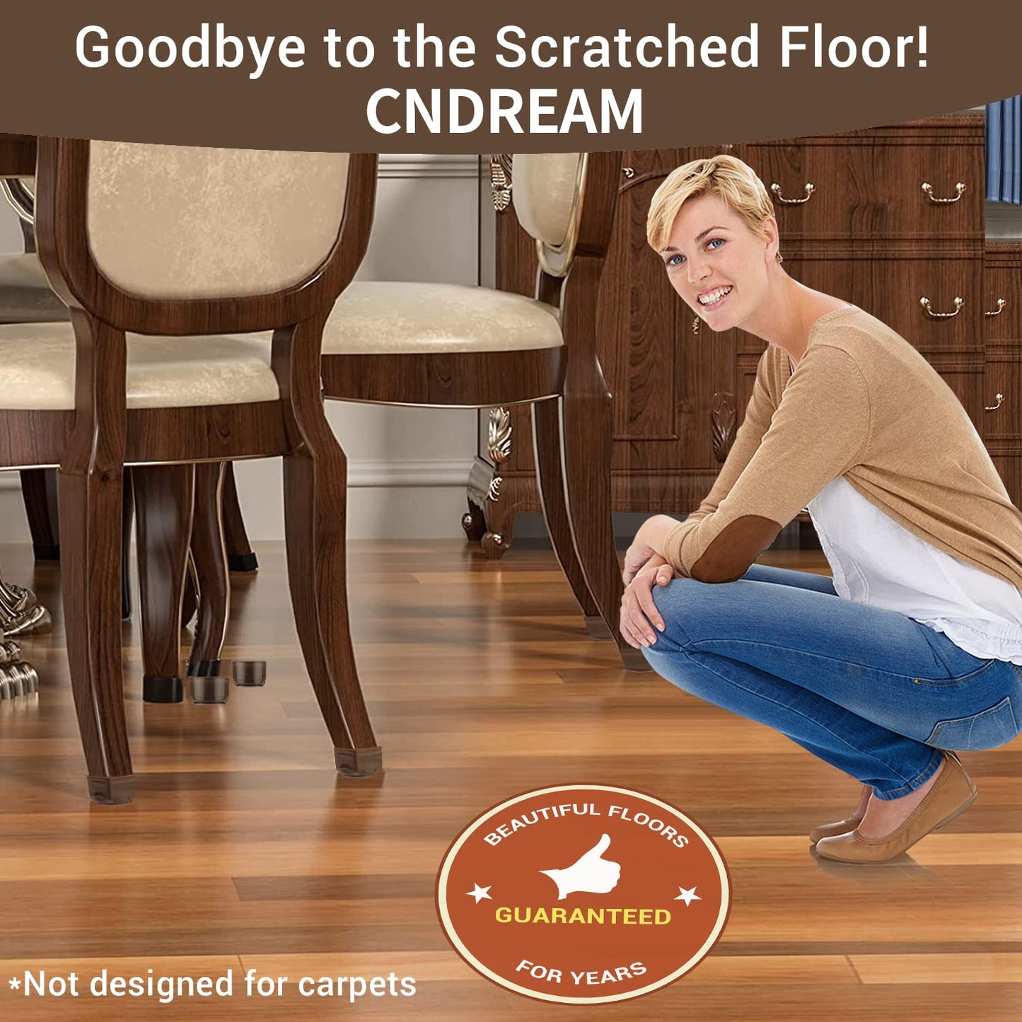 CNDREAM Chair Leg Protector for Hardwood Floors, 32 Pcs Silicone Chair Leg Caps, Felt Furniture Pads for Protecting Wood Floors from Scratches and Noise, Smooth Moving for Chair Seats