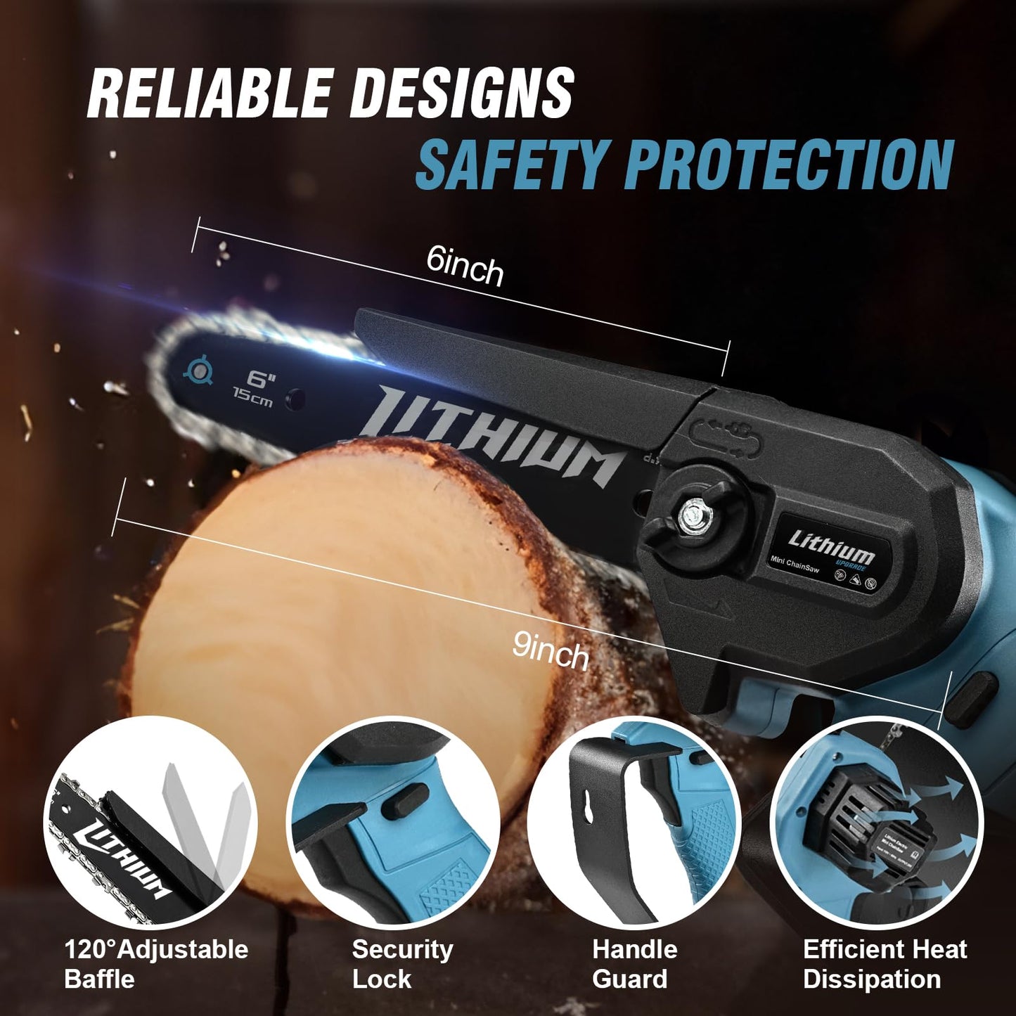 Mini Chainsaw Cordless 6-Inch with 2 Batteries 40V 19.2 Ft/s Battery Powered Electric Power Chain Saws with Security Lock, Upgraded Handheld Small Chainsaw for Wood Cutting Trimming