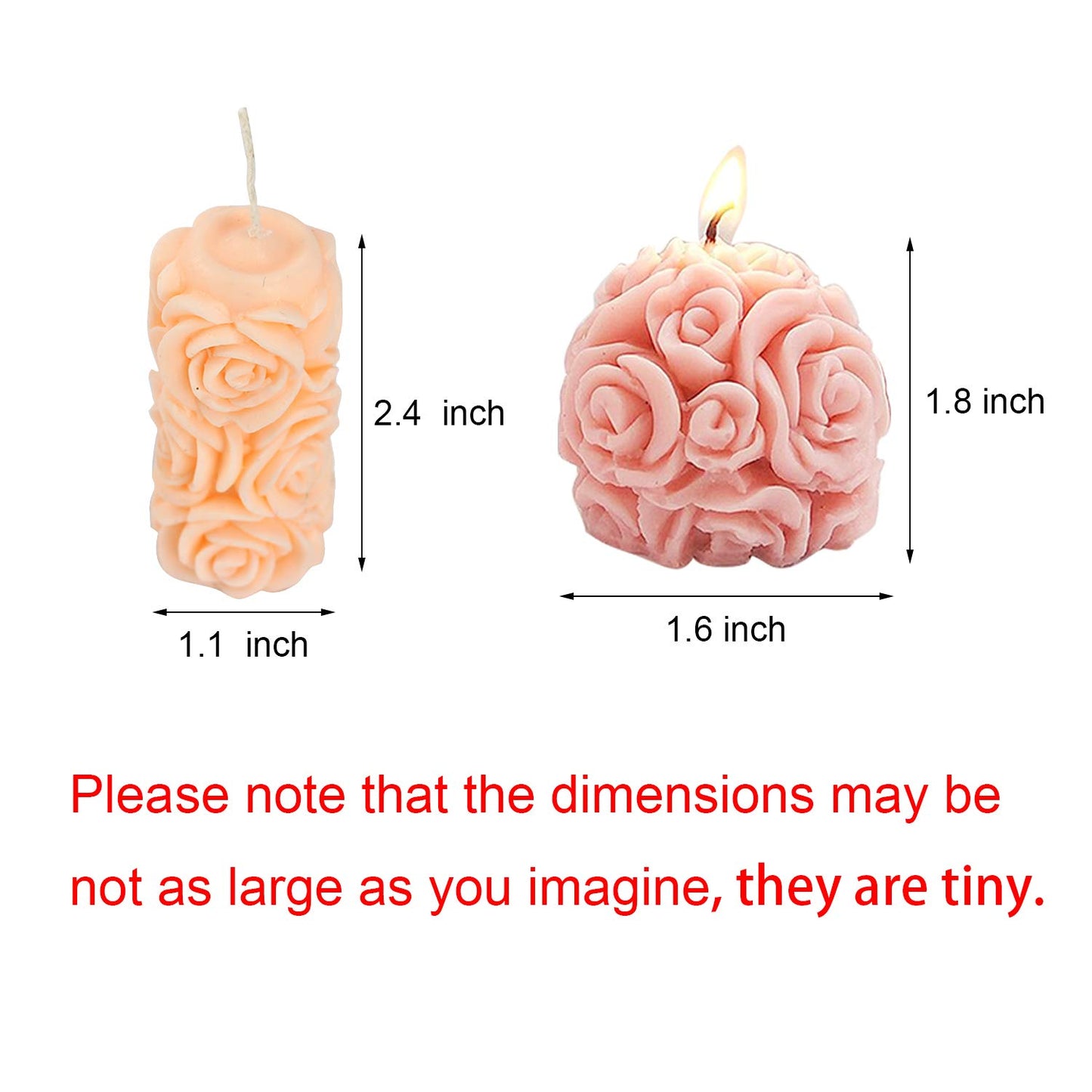 Fewo 2 Pack 3D Rose Candle Molds Cylinder and Sphere Shape Rose Flower Silicone Molds for Making DIY Homemade Beeswax Candles Bath Bomb Mini Soap Lotion Bar Wax Melts