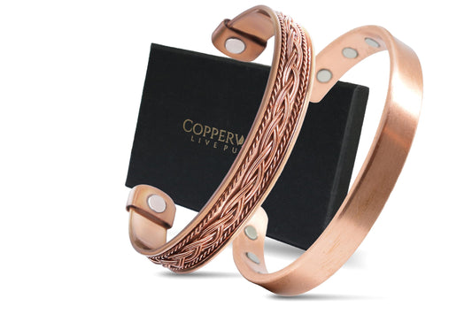 Copper Bracelets- for Men and Women| Set of 2 with Gift Box| Gift for Women & Men| Handmade 100% Copper (Plain and Inlay)