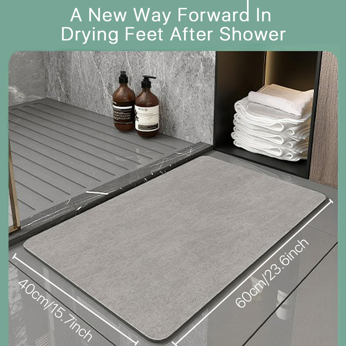 Diatomaceous Earth Bath Mat|Quick Dry Bath Mat|Super Absorbent Bath Mat|Non Slip Bathroom Rugs(Grey 40×60cm)
