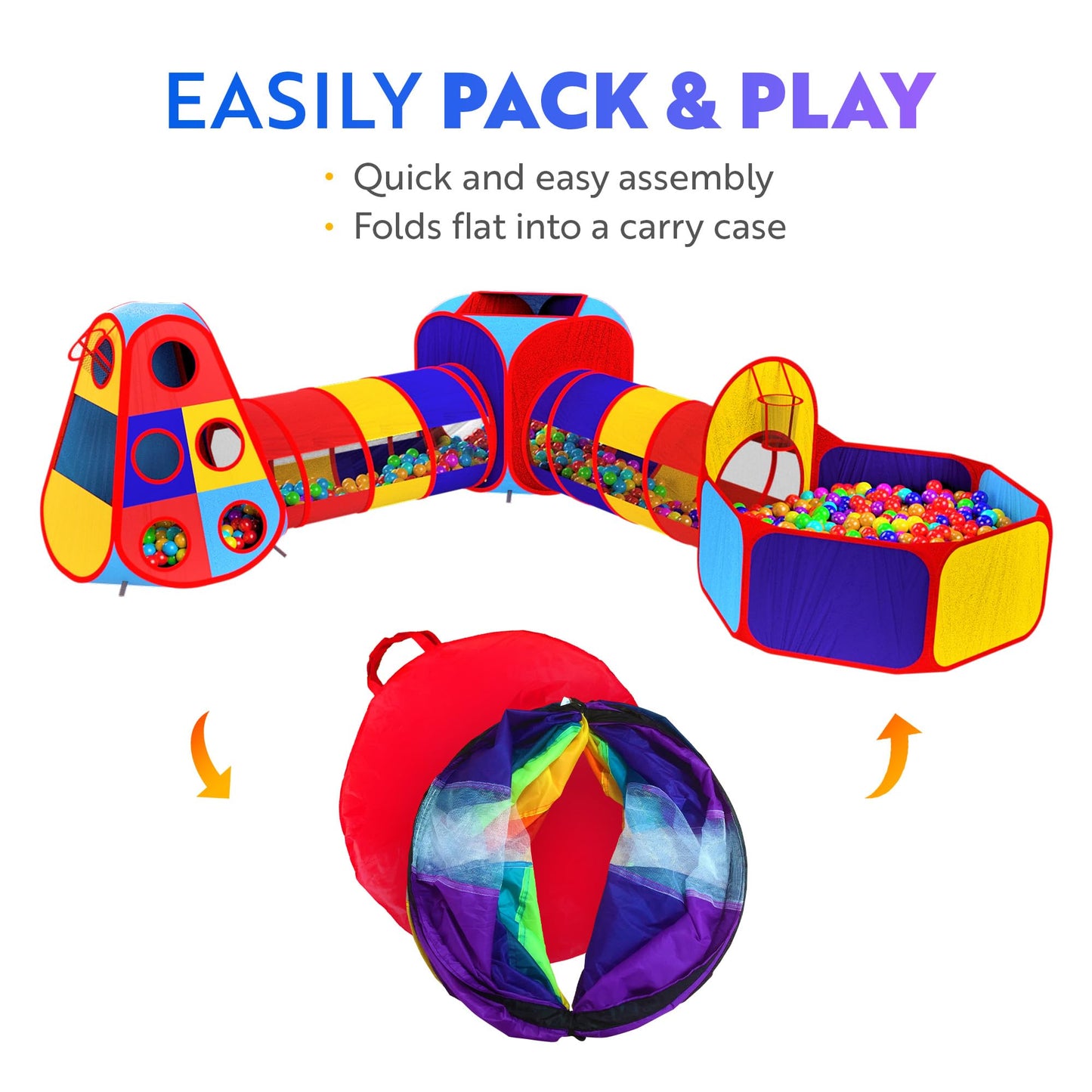 Playz 5pc Kids Play Tent Jungle Gym, Ball Pit, Pop Up Tents & Play Tunnel for Toddlers, Babies, and Kids Indoor & Outdoor Playhouse Bundle with Dartboard and 5 Sticky Balls, Gift for Boys & Girls