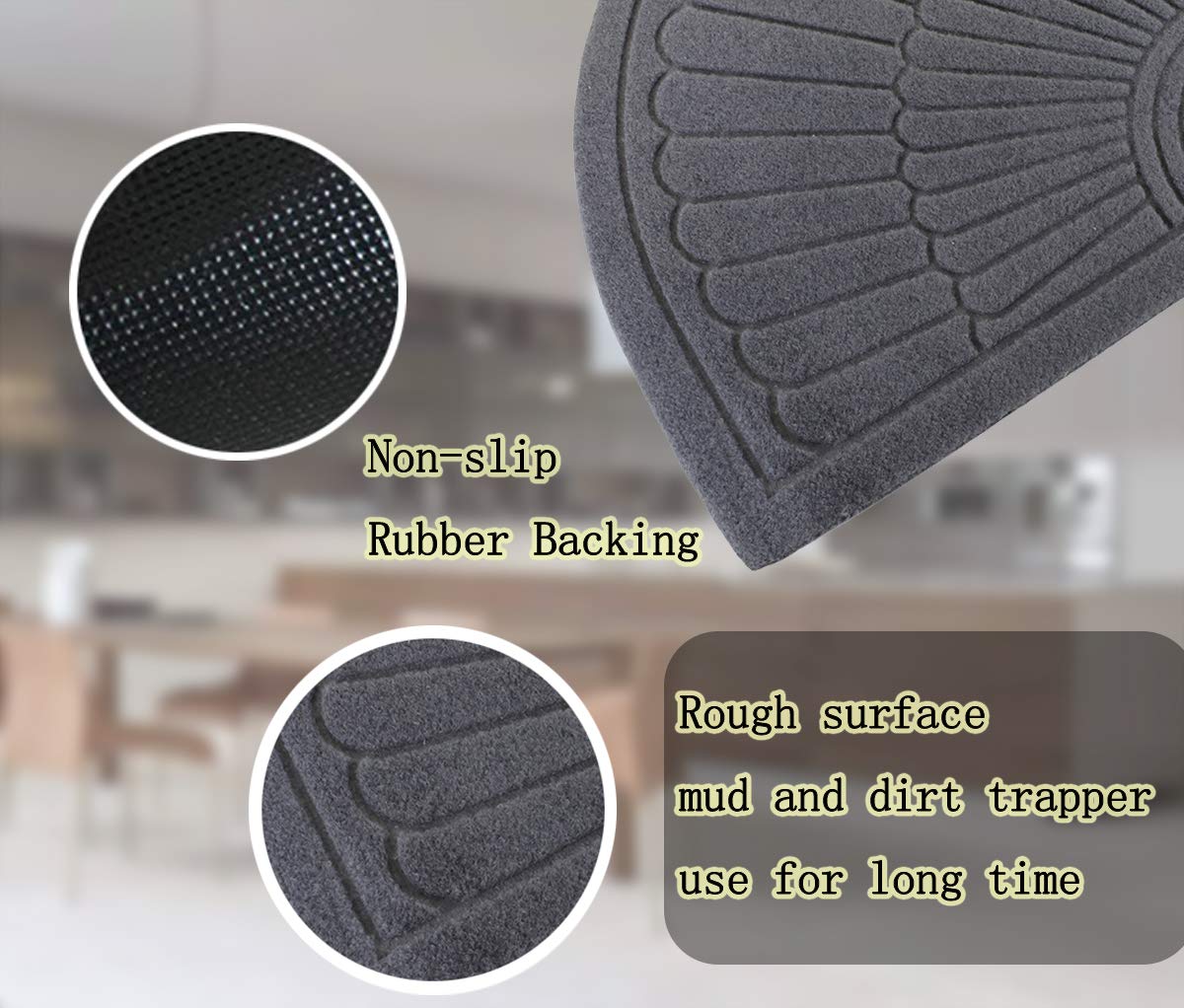 E-view Half Round Door Mat Mud Dirt Trapper Shoe Scraper Mat Entry Mat Rugs for Front Door Low Profile Indoor Washable