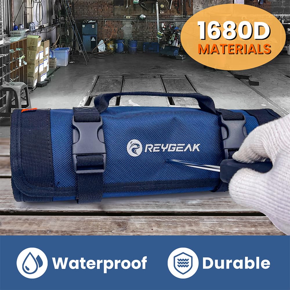 reygeak 25 Pocket Tool Roll Organizers,1680D PVC Wrench Tool Roll up Bag,Heavy Duty Roll Up Tool Bag Organizer ELECTRICIAN