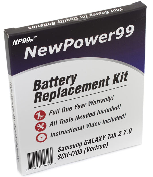 NP99sp Battery Kit for Samsung Galaxy Tab 2 7.0 SCH-I705 with Video, Tools, and Extended Life Battery from NewPower99