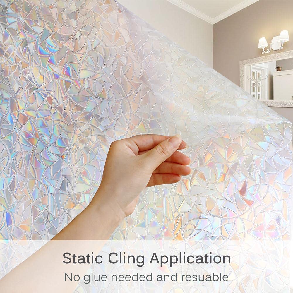 Volcanics Window Privacy Film Static Clings Vinyl 3D Decals, Stickers Rainbow Film for Glass Door Heat Control Anti UV 17.5 x 78.7 Inches