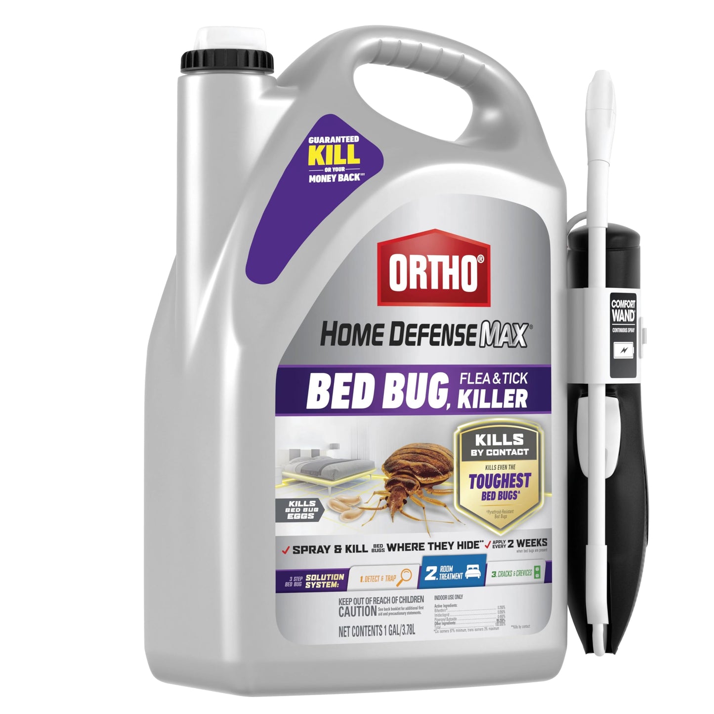 Ortho Home Defense Max Bed Bug, Flea and Tick Killer - With Ready-to-Use Comfort Wand, Kills Bed Bugs and Bed Bug Eggs, Bed Bug Spray Also Kills Fleas and Ticks, 1 gal.