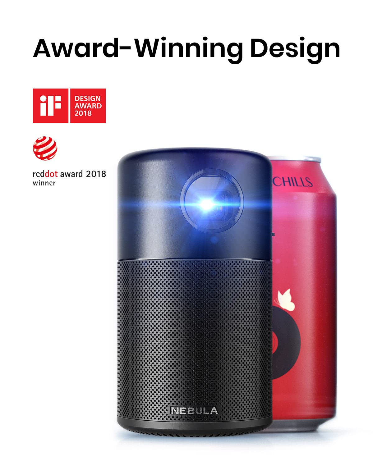 Anker NEBULA Capsule, Smart Wi-Fi Mini Projector, 100 ANSI Lumen Portable Projector, 360° Speaker, Movie Projector, 100 Inch Picture, 4Hr Video Playtime for Inside and Outside, Watch Anywhere