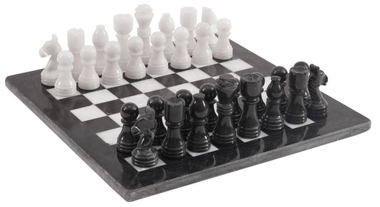 Radicaln Marble Chess Set 12 Inches Black and White Handmade Chess Board Game - 1 Chess Board & 32 Chess Pieces - Chess Games Outdoor - Chess Sets for Adults