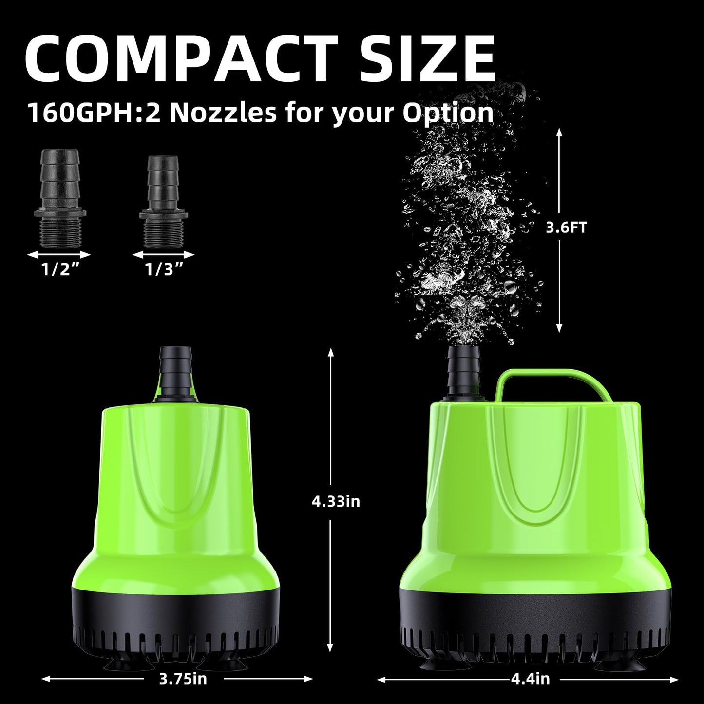 FREESEA Submersible Water Fountain Pump: 160 GPH 12W Small Sump Pump for Outdoor Pond Hydroponic Statuary Waterfall Aquarium Fish Tank