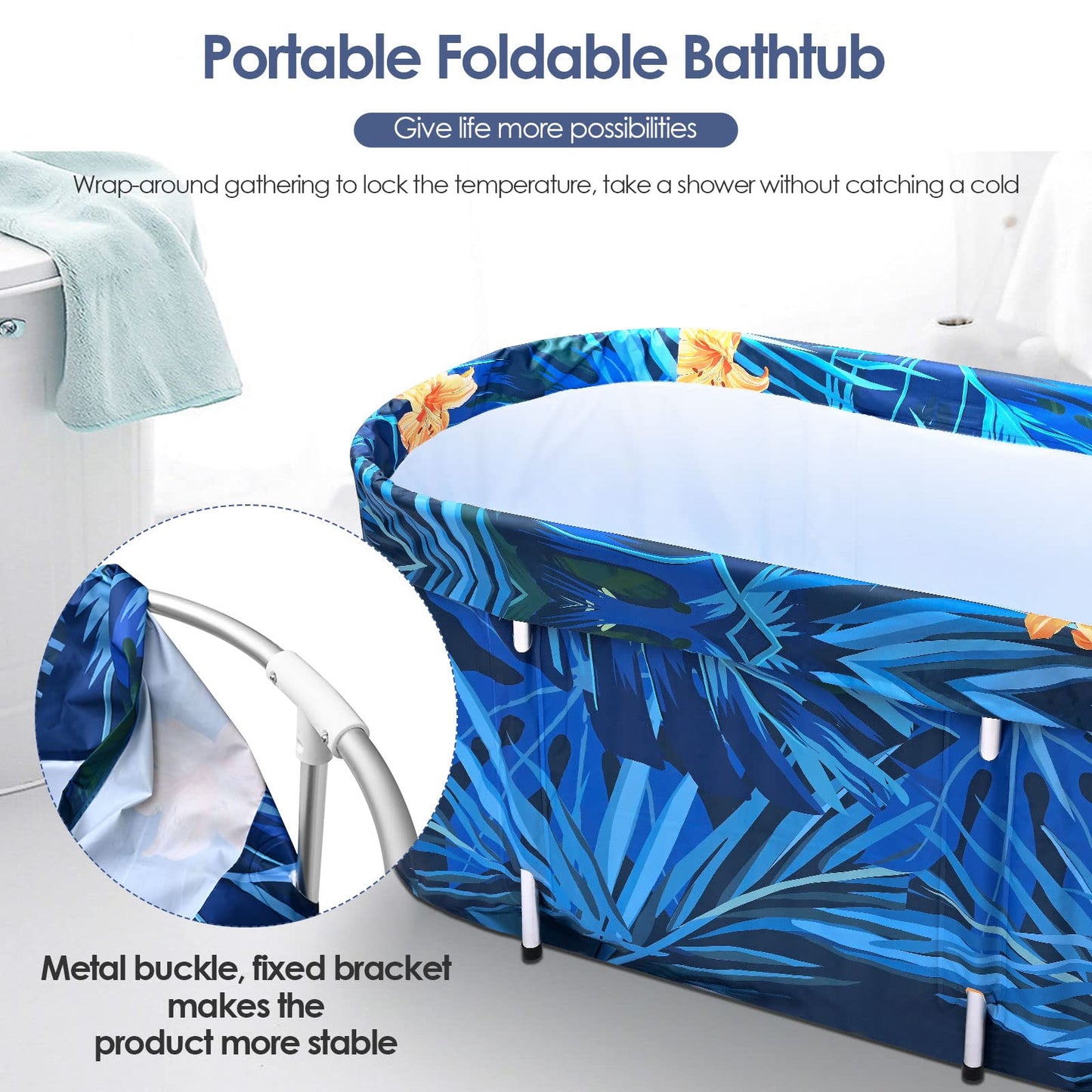 SEAAN Portable Bathtub, Portable Bathtub for Adults, Ice Bath Foldable Bathtub with Lids and Thick Insulation Foam to Keep Temperature