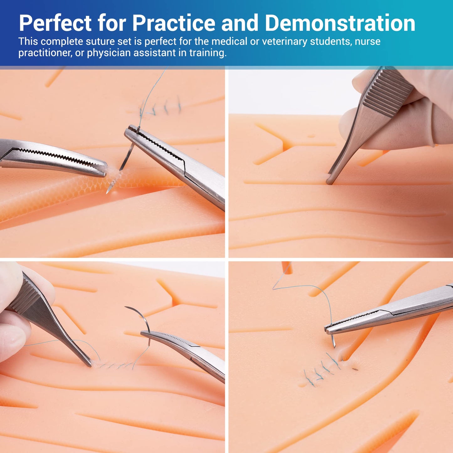 Alcedo Suture Practice Kit for Medical Students | Complete Kit (32 Pieces) Include Durable Large Suturing Pad with Pre-Cut Wounds, Tools Kit, and Suture Threads | Perfect for Practice, Demonstration