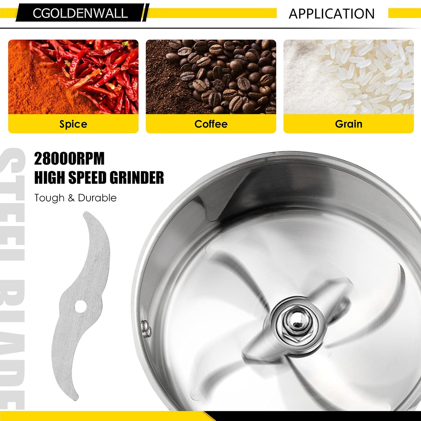 CGOLDENWALL 2000g Stainless Steel Electric Grain Grinder Mill for Grinding Various Grains Spice Grain Mill Herb Grinder Pulverizer 110V Gift for Mom Wife