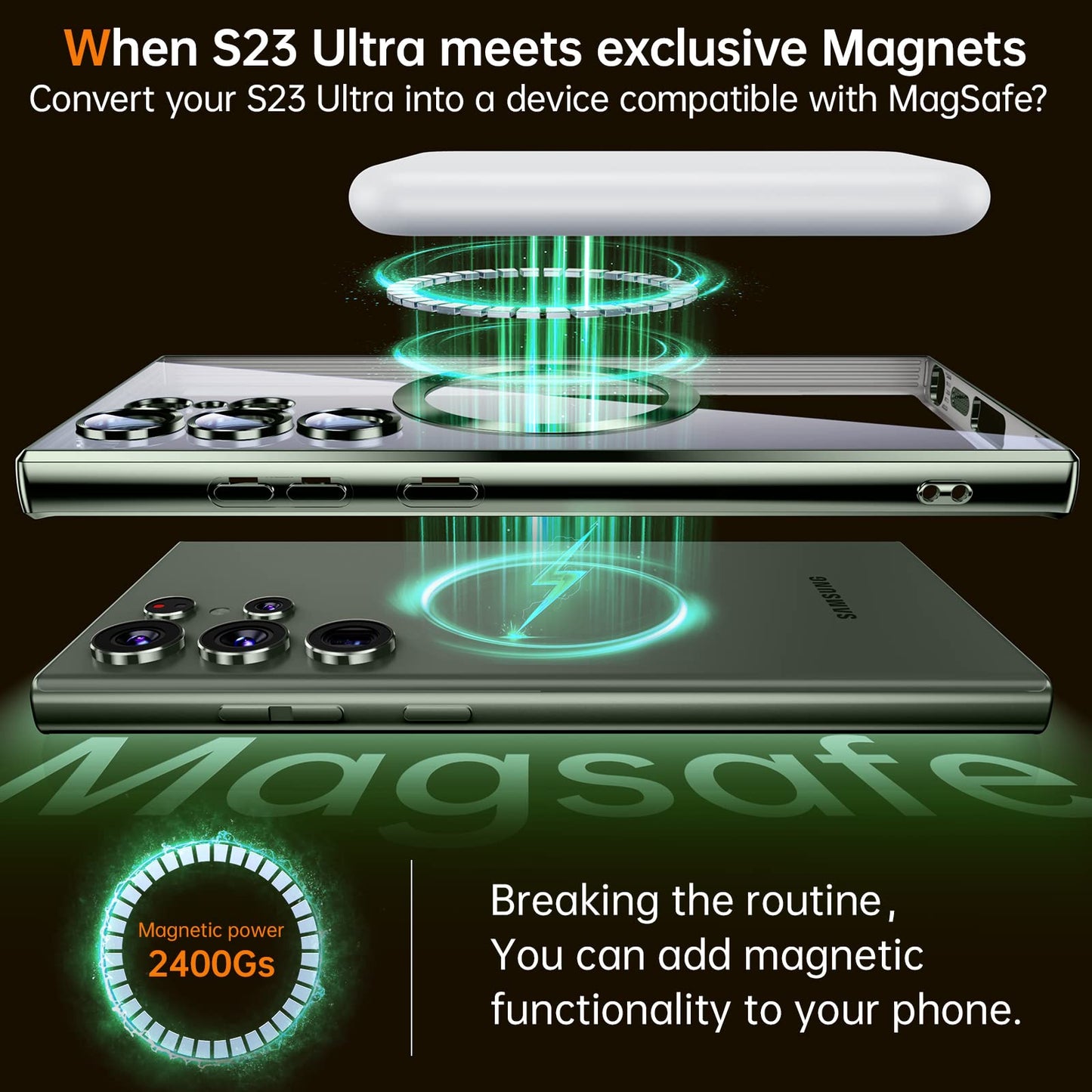 Luxury Soft Shockproof Case for Samsung Galaxy S23 Ultra 5G, [Full Camera Cover Protection] [Compatible with MagSafe] Magnetic Metallic Glossy Clear Slim - 6.8 inch -Shiny Gold