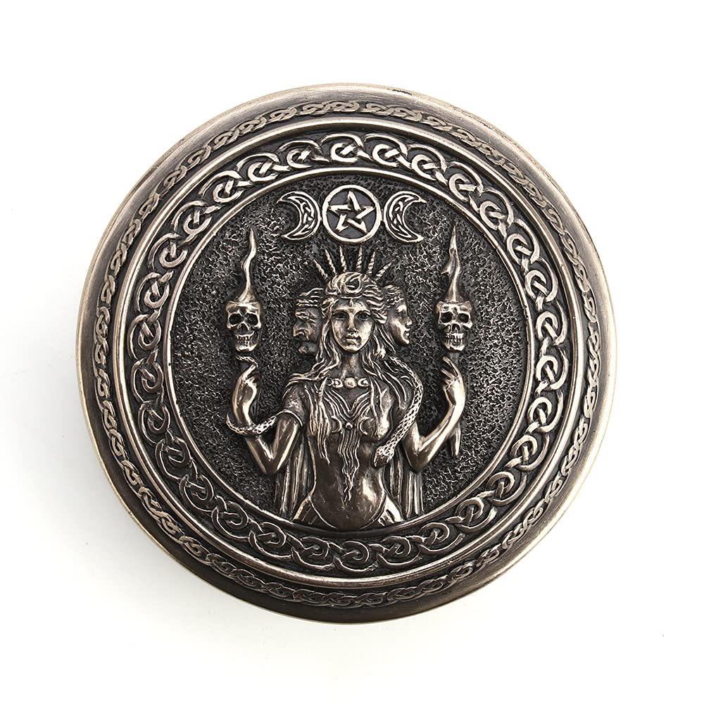 Veronese Design 2 1/8" Tall Hecate Goddess of Chthonic Round Trinket Box Cold Cast Bronzed Resin Handmade Collectibles Wiccan Figurine Decorative Storage