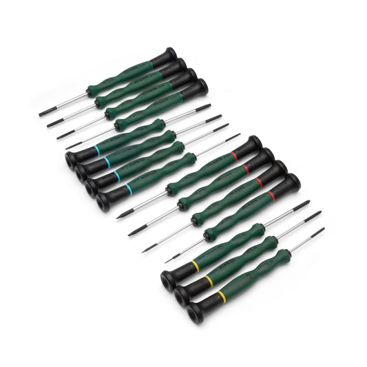 SATA 15-Piece Master Precision Screwdriver Set for Technicians or Jewelers, with Ergonomic Green Handles and aCarryingCase - ST09317SJ