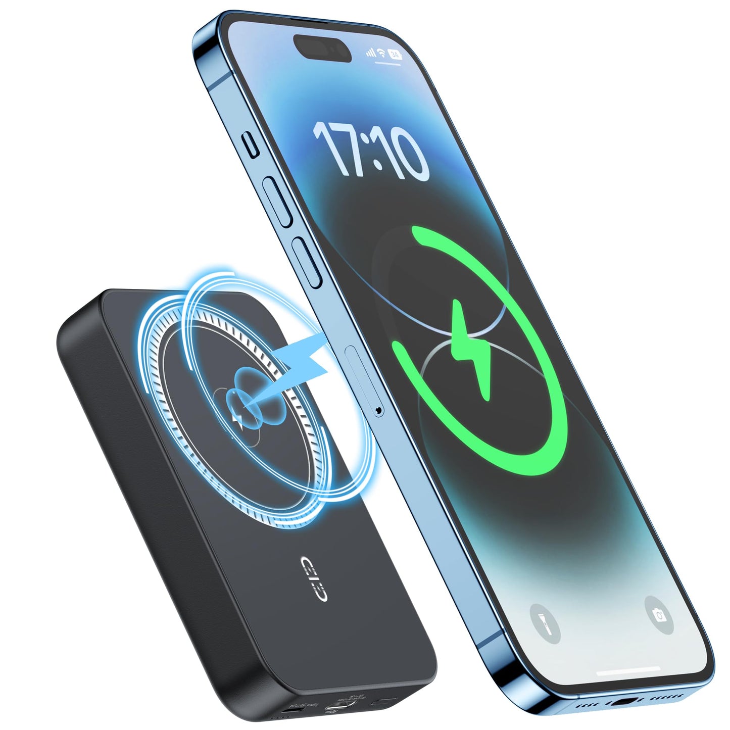NOHON Wireless Charger Portable Mag-Safe-Battery Pack: 10000mAh Power Bank PD 20W Fast Charging with USB-C Cable, External Powerbank for Mag-Safe, for iPhone 15 14 13 12 Mini Pro Pro Max (Black)