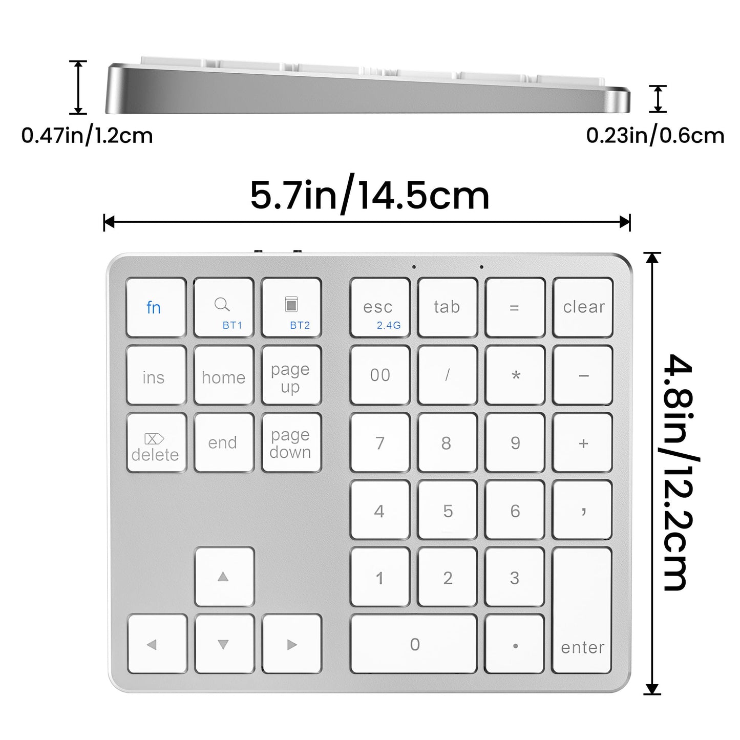 JPHTEK Bluetooth Number Pad, Aluminum Rechargeable Wireless Numeric Keypad Slim 35 Keys External Numpad Keyboard Data Entry for Laptop, MacBook, MacBook Air/Pro, iMac, Windows (White)