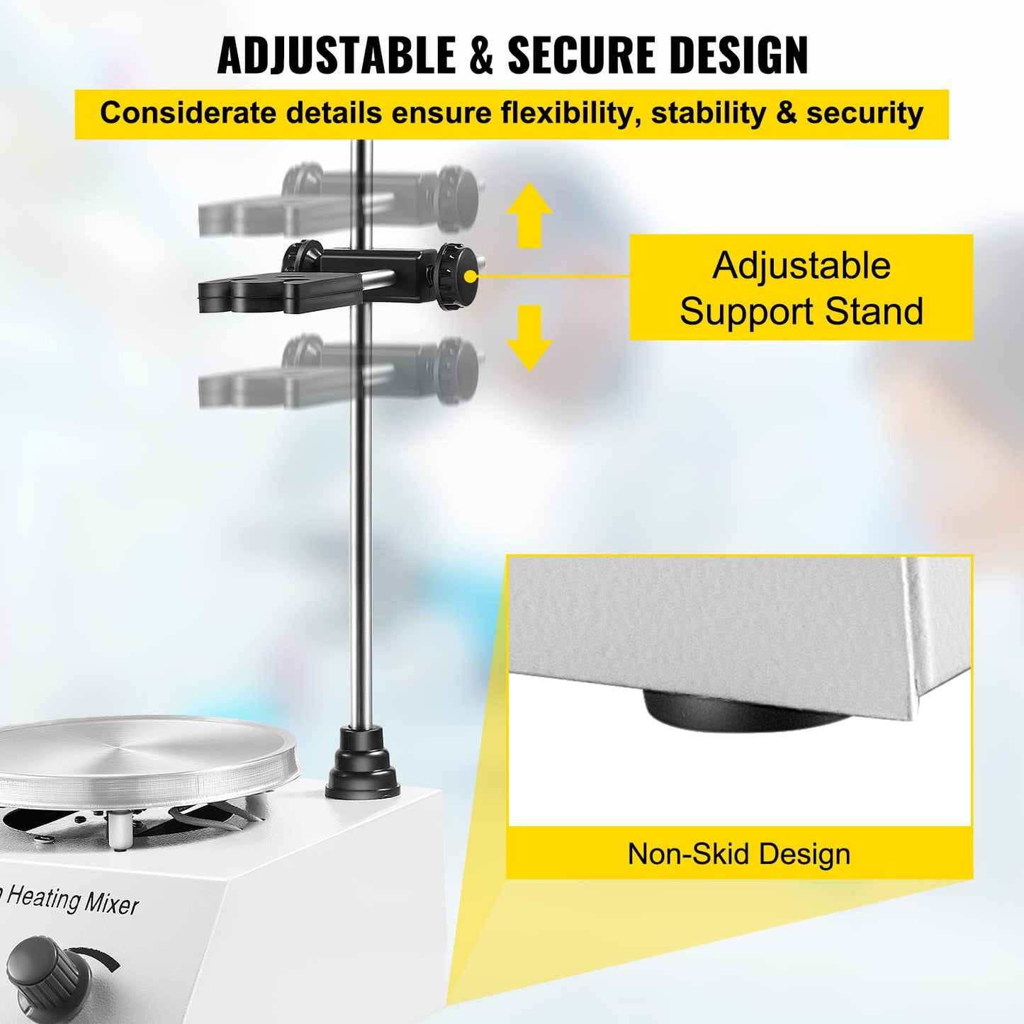 Happybuy Magnetic Stirrer 250W 158℉/70℃ Heating Hot Plate with Magnetic Stirrer 0-1600 RPM Adjustable 1000ML Lab Magnetic Stirrer Mixer with Stand Support, Stirring Bar