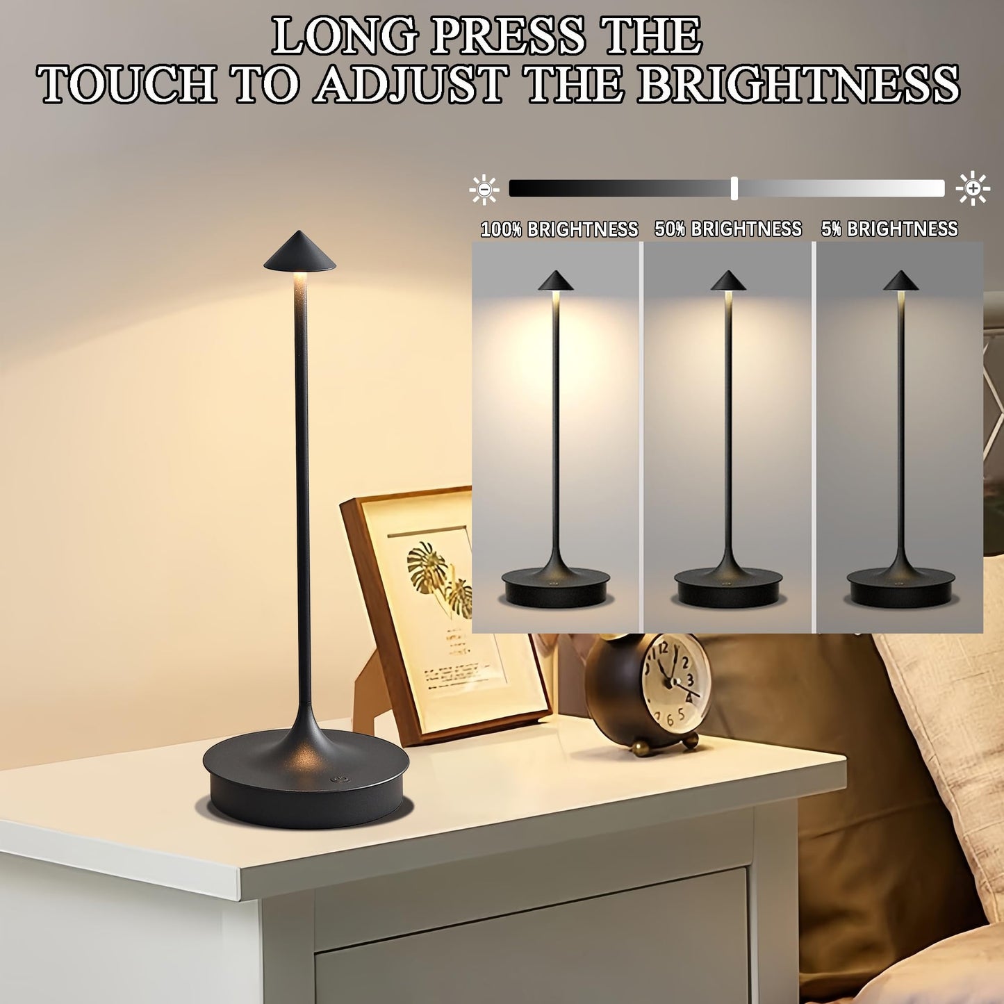 LJXiioo Cordless Table Lamps Rechargeable, LED Desk Lamp 4000mAh Battery Operated Outdoor Waterproof Portable Touch Dimmable Table Light for Patio/Restaurant/Bar/Indoor (Black-2PC)