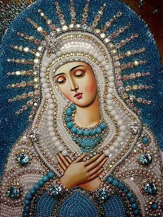OKYUK Diamond Painting Virgin Mary Kit, Mother Mary Bead Embroidery kit, 5d DIY Round Diamond Number Kits Crystal Rhinestone Diamond Embroidery Paintings Great for Home Decoration - 12 x 16 inches