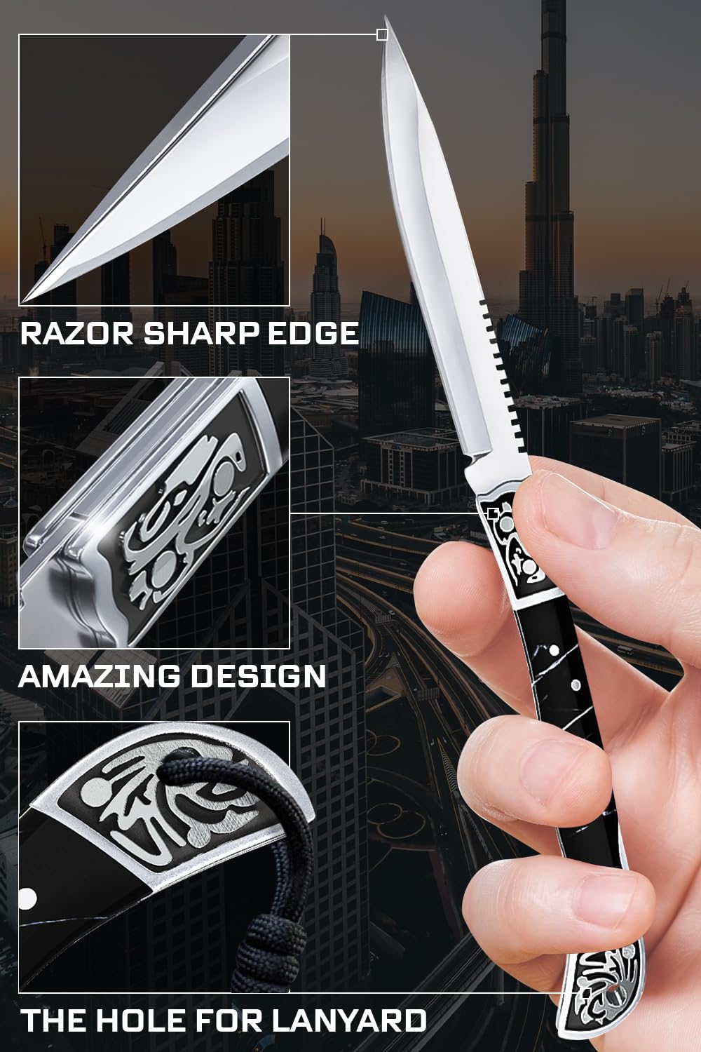 Grand Way Pocket Knife for Men - 4 inch Slim Folding Knife with Back Lock - Cool Design Resin Handle - Best Knives for EDC Outdoor - Best Gifts for Women 806