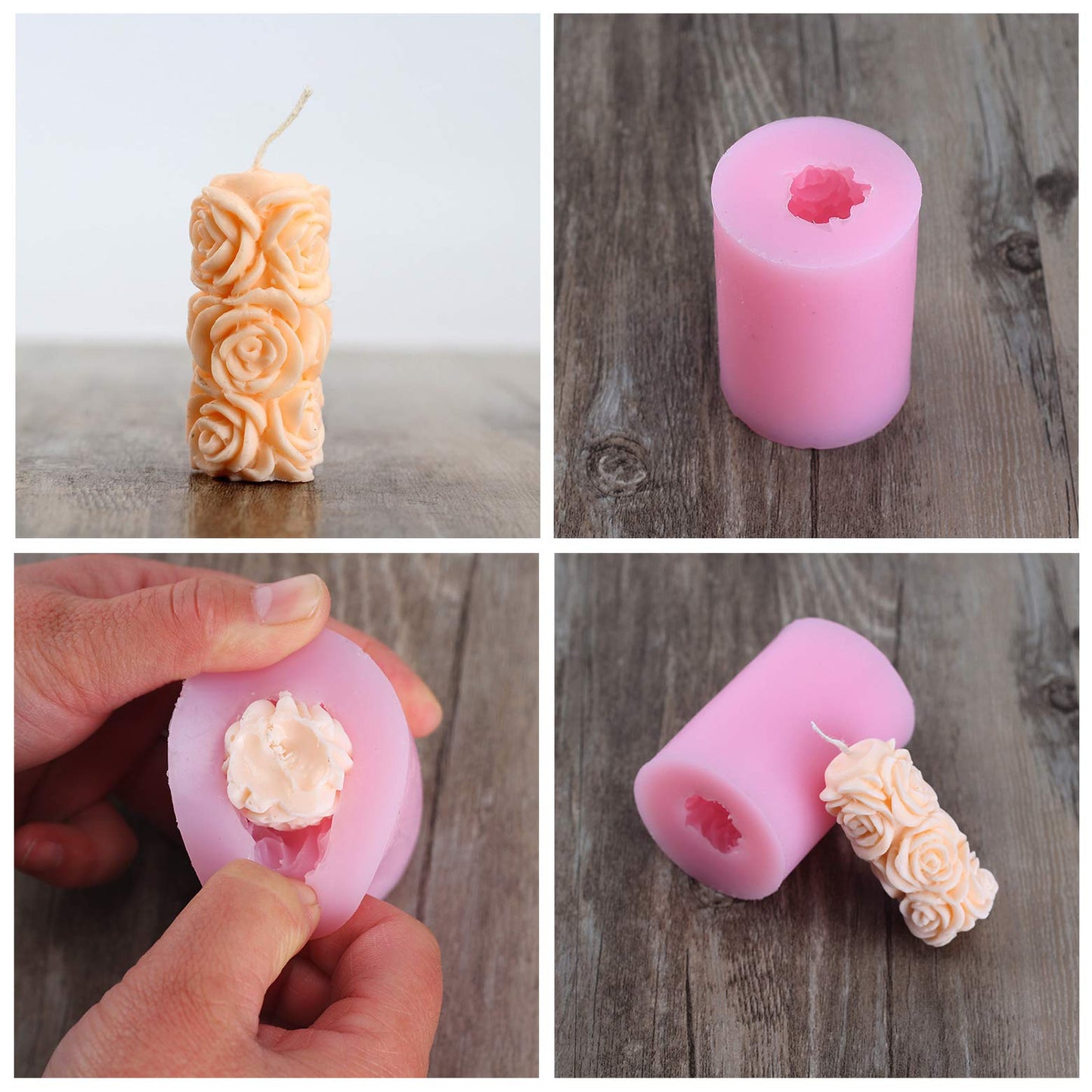 Fewo 2 Pack 3D Rose Candle Molds Cylinder and Sphere Shape Rose Flower Silicone Molds for Making DIY Homemade Beeswax Candles Bath Bomb Mini Soap Lotion Bar Wax Melts