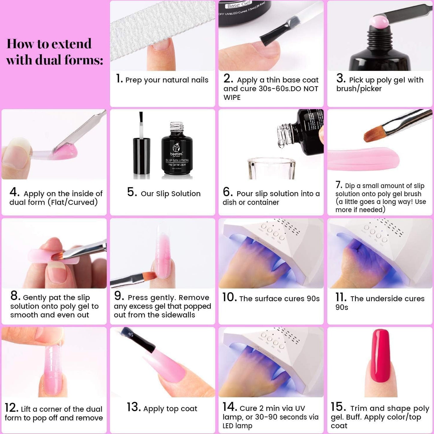Beetles Poly Nail Gel Extension Gel Kit Builder Nail Neutral Gel, Clear Nude Poly Extension Gel Nail Art Design Extension Gel Nail Salon All-in-One French Kit DIY at Home Gifts for Her